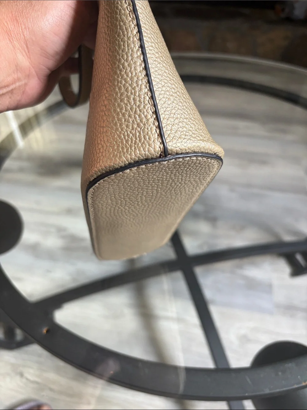 THE MAKEUP BAG Embossed Wristlet Pouch in Taupe